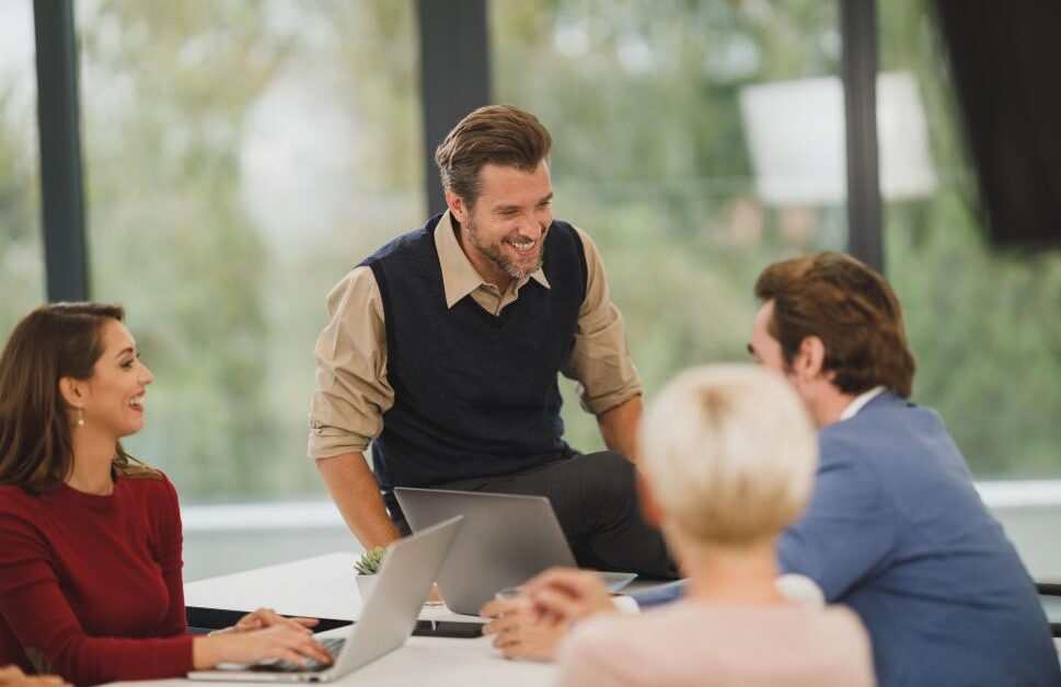 team meeting in bright modern office